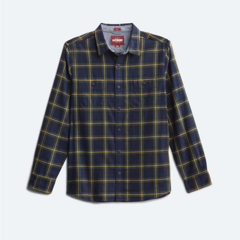 Men's Plaid Shirt in Navy and Yellow